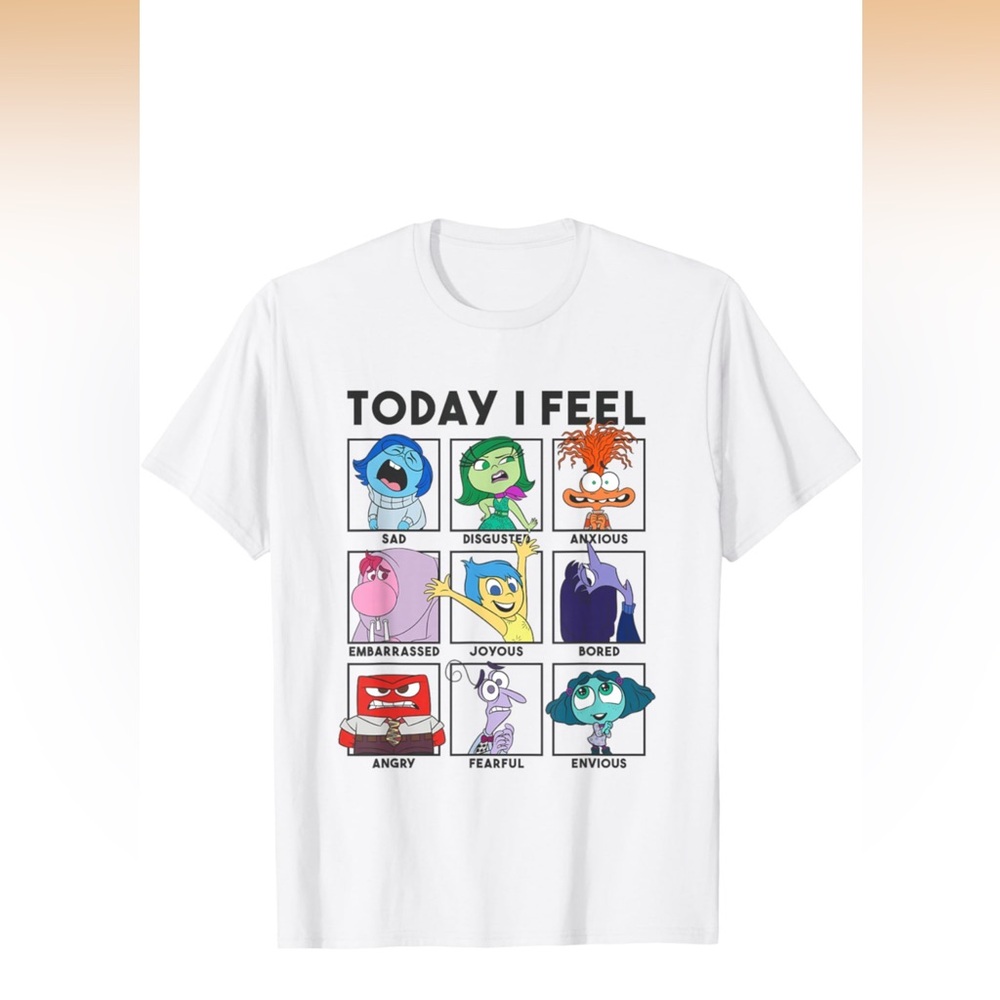 White Graphic T-Shirt with Cartoon Characters Disney Pixar Inside Out 2